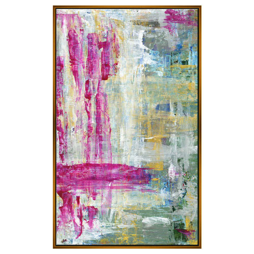 Escapades QR-19545.MULTI.0 by CuratedKravet CuratedKravet Escapades is an abstract composition of brush strokes in a full spectrum of color. Vibrant tones of magenta, green, blue and yellow add energy to the piece. The hand embellished giclee canvas is set in a black and gold leaf shadowbox frame. Made to order in the USA. United States SOFT DRY CLOTH </p><p>Dimensions: Length 30, Height 50, Width 2 Canvas - 75%, Wood - 25% - Fabric Carolina -