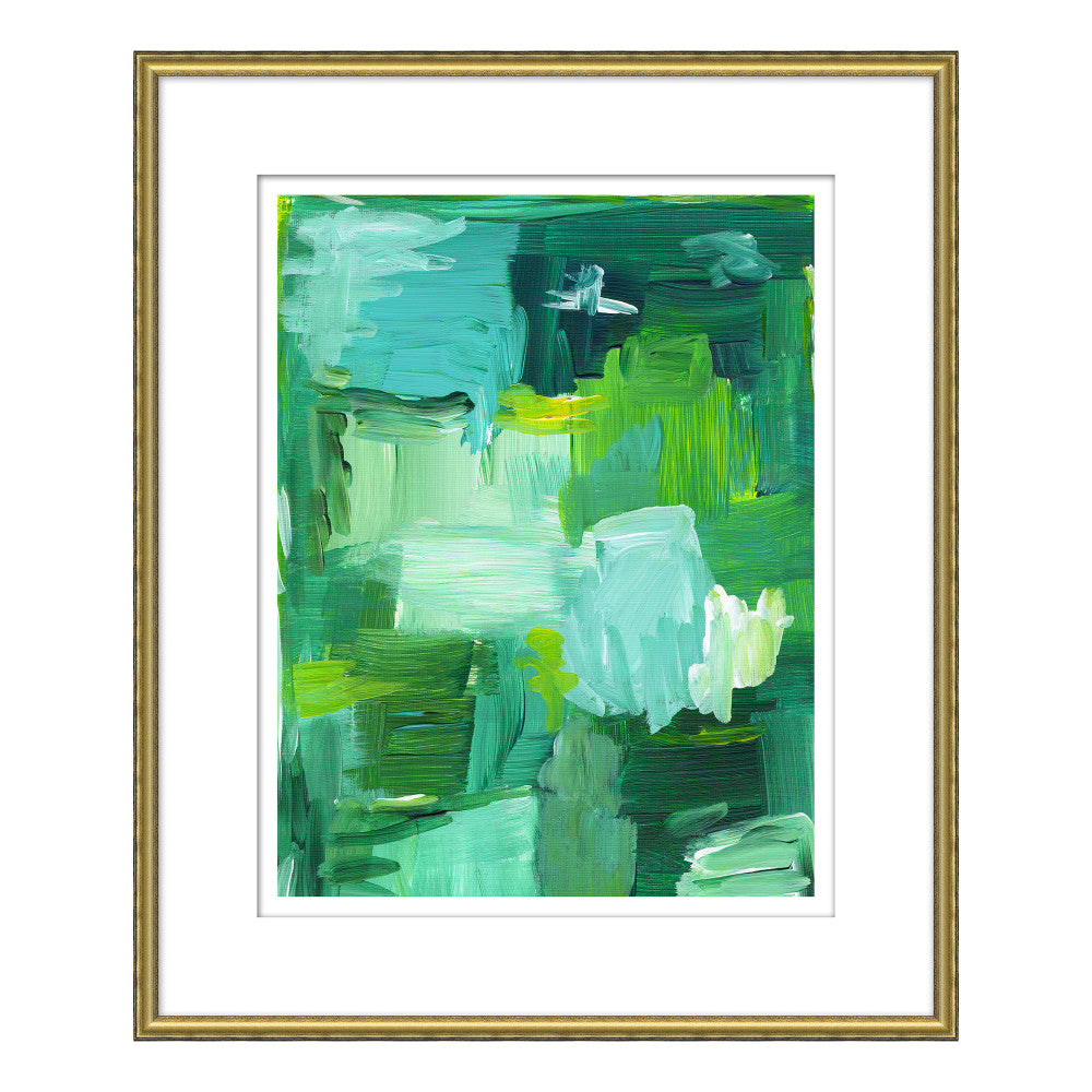 Color Story, Green QR-19546.JUNGLE.0 by CuratedKravet CuratedKravet This abstract composition of linear brush strokes in monochromatic shades of green, is an Archival Giclee Print on Watercolor Paper. Featuring a hand gold leafed frame. Made to order in the USA. United States </p><p>Dimensions: Length 20, Height 24, Width 1 Paper - 75%, Wood - 25% - Fabric Carolina -