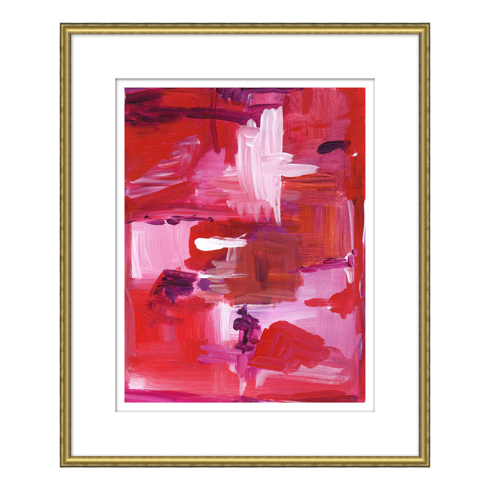 Color Story, Red QR-19546.RUBY.0 by CuratedKravet CuratedKravet This abstract composition of linear brush strokes in monochromatic shades of red, is an Archival Giclee Print on Watercolor Paper. Featuring a hand gold leafed frame. Made to order in the USA. United States </p><p>Dimensions: Length 20, Height 24, Width 1 Paper - 75%, Wood - 25% - Fabric Carolina -