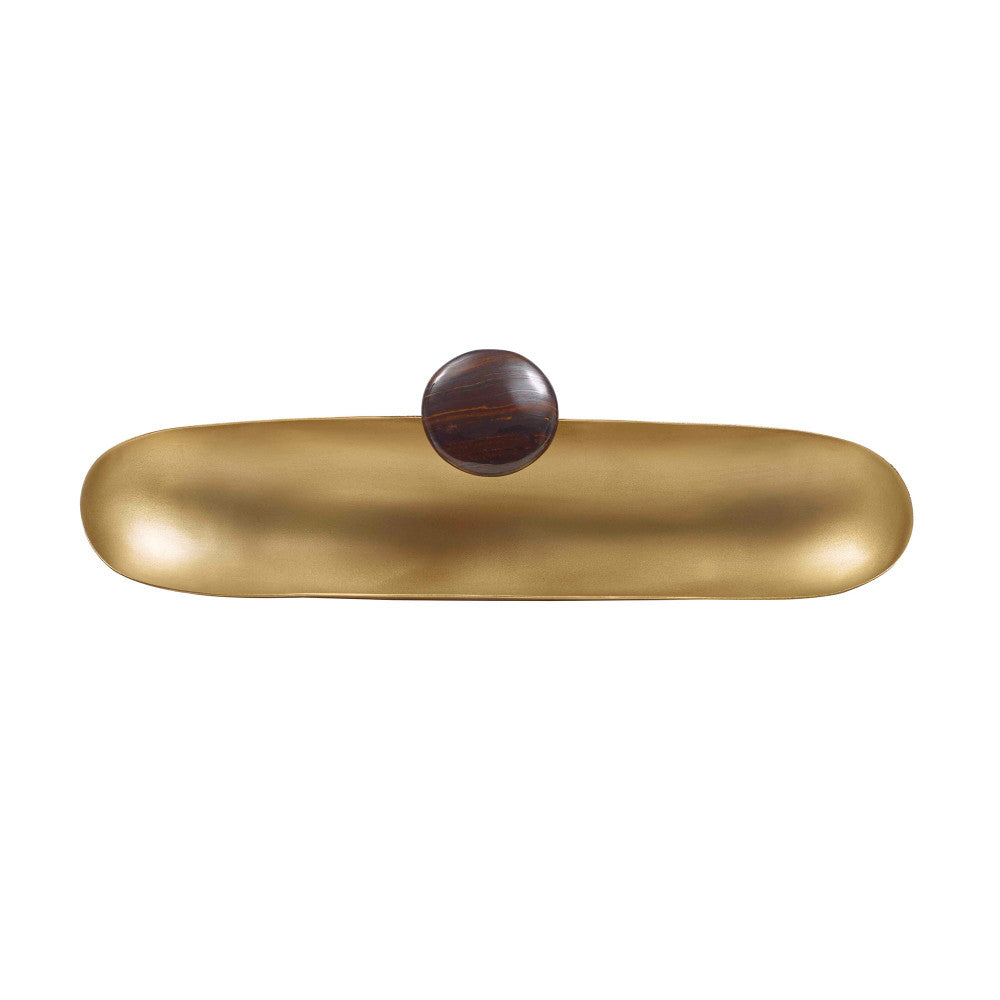 Cal Bowl QR-20151.TIGERBRSS.0 by CuratedKravet CuratedKravet A long and slender matte brass bowl detailed with a tiger iron stone accent. India DUST LIGHTLY WITH A SOFT, DRY CLOTH. </p><p>Dimensions: Length 9, Height 1.25, Width 2.75 Brass - 95%, Iron - 5% - Fabric Carolina -