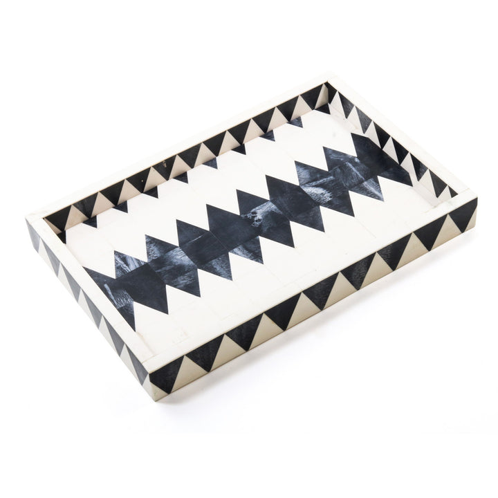 Julius Tray QR-20182.WHTBLUE.0 by CuratedKravet CuratedKravet A white and dark blue decorative resin tray. India DUST LIGHTLY WITH A SOFT, DRY CLOTH. </p><p>Dimensions: Length 18, Height 2, Width 12 Mdf - 50%, Poly Resin - 50% - Fabric Carolina -