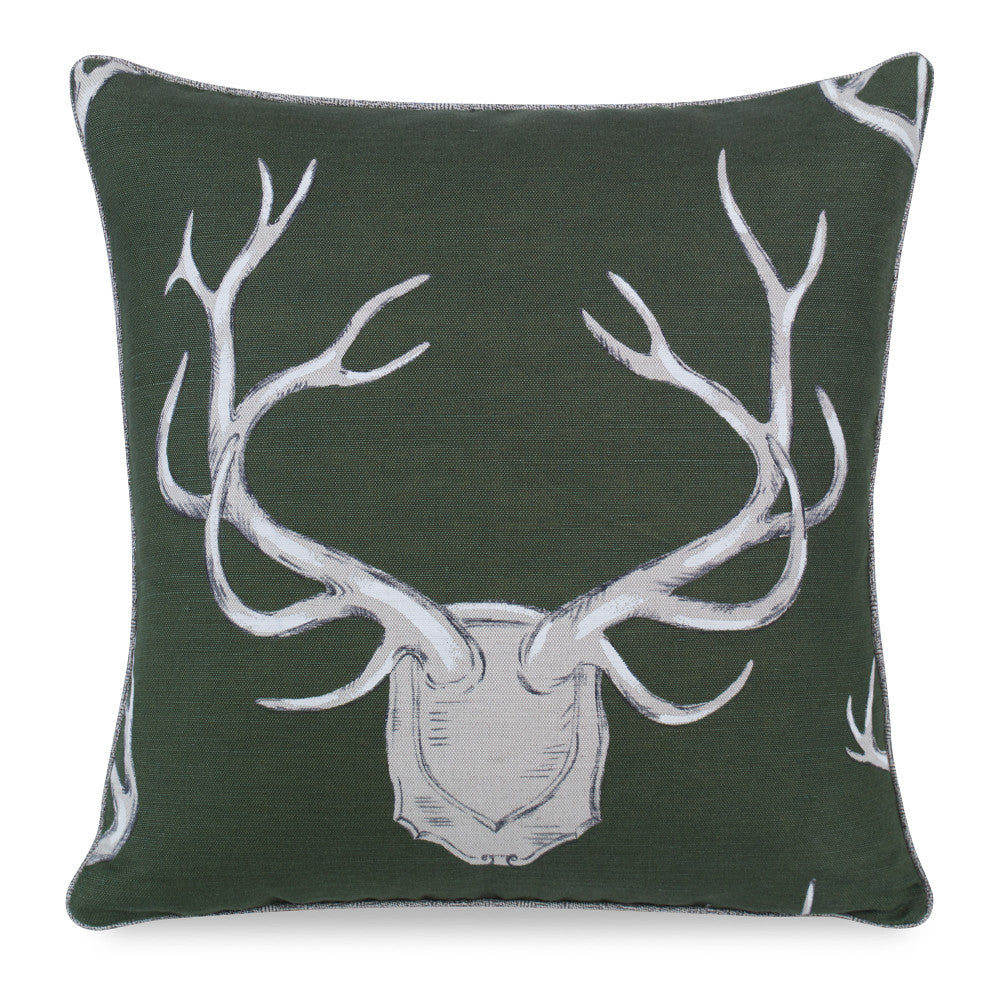 Antlers Pillow QR-20204.HUNTER.0 by CuratedKravet CuratedKravet Measures 20"H X 20"L. A decorative accent pillow in Lee Jofa 2009143.3 on the face and Kravet 35228.11 on the reverse. Sewn and finished in the USA. Features a welt in 35228.11 and an invisible zipper. Includes a 95/5 feather/down insert. United States DRY CLEAN ONLY. </p><p>Dimensions: Length 20, Height 20, Width Linen - 55%, Cotton - 45% - Fabric Carolina -
