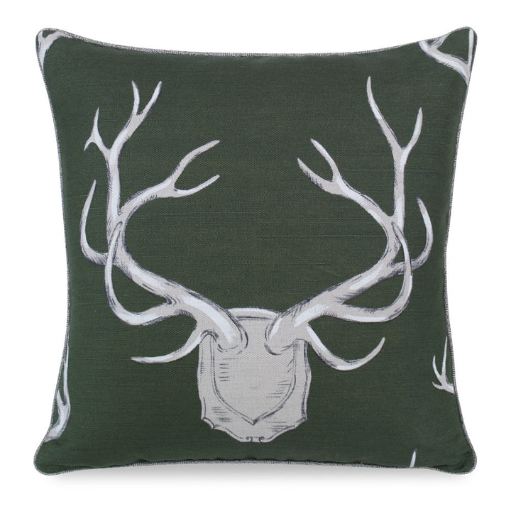 Antlers Pillow QR-20204.HUNTER.0 by CuratedKravet CuratedKravet Measures 20"H X 20"L. A decorative accent pillow in Lee Jofa 2009143.3 on the face and Kravet 35228.11 on the reverse. Sewn and finished in the USA. Features a welt in 35228.11 and an invisible zipper. Includes a 95/5 feather/down insert. United States DRY CLEAN ONLY. </p><p>Dimensions: Length 20, Height 20, Width Linen - 55%, Cotton - 45% - Fabric Carolina -