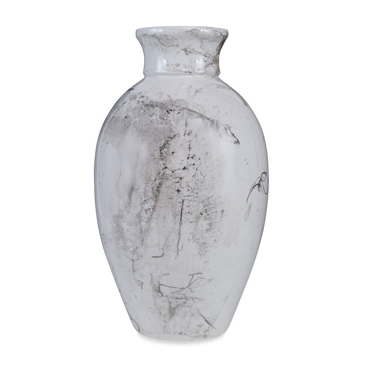Stanford Vase QR-20210.PALLADIUM.0 by CuratedKravet CuratedKravet A ceramic vase featuring a unique glaze process that is applied leaving this vessel in a marbled, gray and silvery veined like appearance. Each piece is one of a kind. Made in the USA. This item is decorative and not meant to hold water or food. United States DUST LIGHTLY WITH A SOFT, DRY CLOTH. </p><p>Dimensions: Length 10, Height 20, Width 10 Ceramic - 100% - Fabric Carolina -