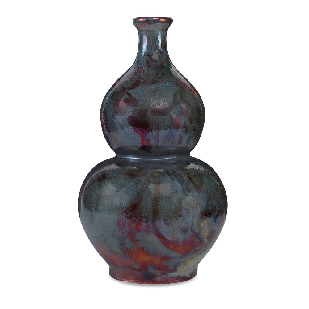 Dewart Vase QR-20219.RAKUCPPR.0 by CuratedKravet CuratedKravet A curvy, double gourd ceramic vase featuring a unique raku finish. Each piece is one of a kind. Made in the USA. This item is decorative and not meant to hold water or food. United States DUST LIGHTLY WITH A SOFT, DRY CLOTH. </p><p>Dimensions: Length 12, Height 21, Width 12 Ceramic - 100% - Fabric Carolina -