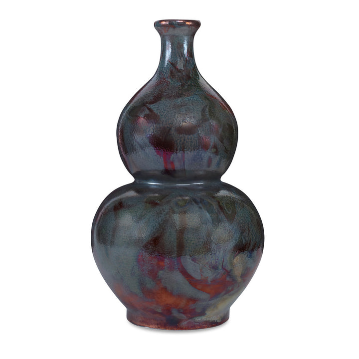 Dewart Vase QR-20219.RAKUCPPR.0 by CuratedKravet CuratedKravet A curvy, double gourd ceramic vase featuring a unique raku finish. Each piece is one of a kind. Made in the USA. This item is decorative and not meant to hold water or food. United States DUST LIGHTLY WITH A SOFT, DRY CLOTH. </p><p>Dimensions: Length 12, Height 21, Width 12 Ceramic - 100% - Fabric Carolina -
