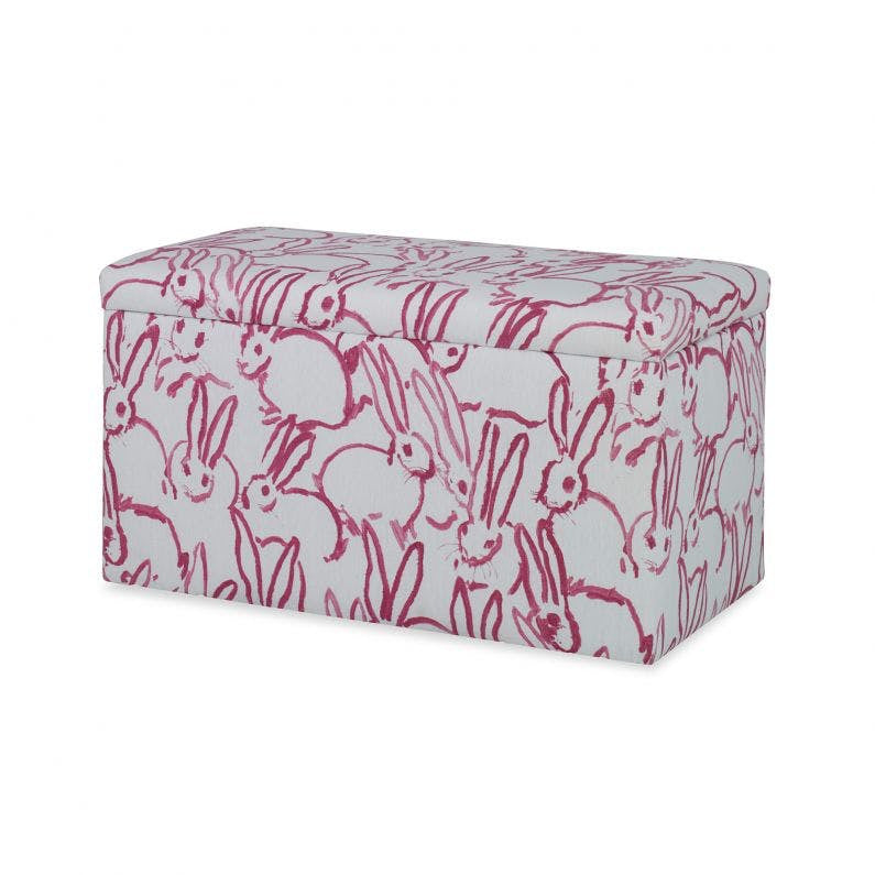 Carrington Storage Bench QR-20283.PINK.0 by CuratedKravet CuratedKravet Part of the CuratedKravet children's furniture collection, this storage bench is upholstered in Kravet's GWF-3523.7 that features a whimsical bunny print. Suggested weight limit is 50 lbs. United States </p><p>Dimensions: Length 34, Height 18, Width 17 - Fabric Carolina -