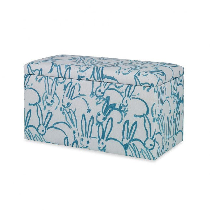 Carrington Storage Bench QR-20283.TURQUOISE.0 by CuratedKravet CuratedKravet Part of the CuratedKravet children's furniture collection, this storage bench is upholstered in Kravet's GWF-3523.13 that features a whimsical bunny print. Suggested weight limit is 50 lbs. United States </p><p>Dimensions: Length 34, Height 18, Width 17 - Fabric Carolina -