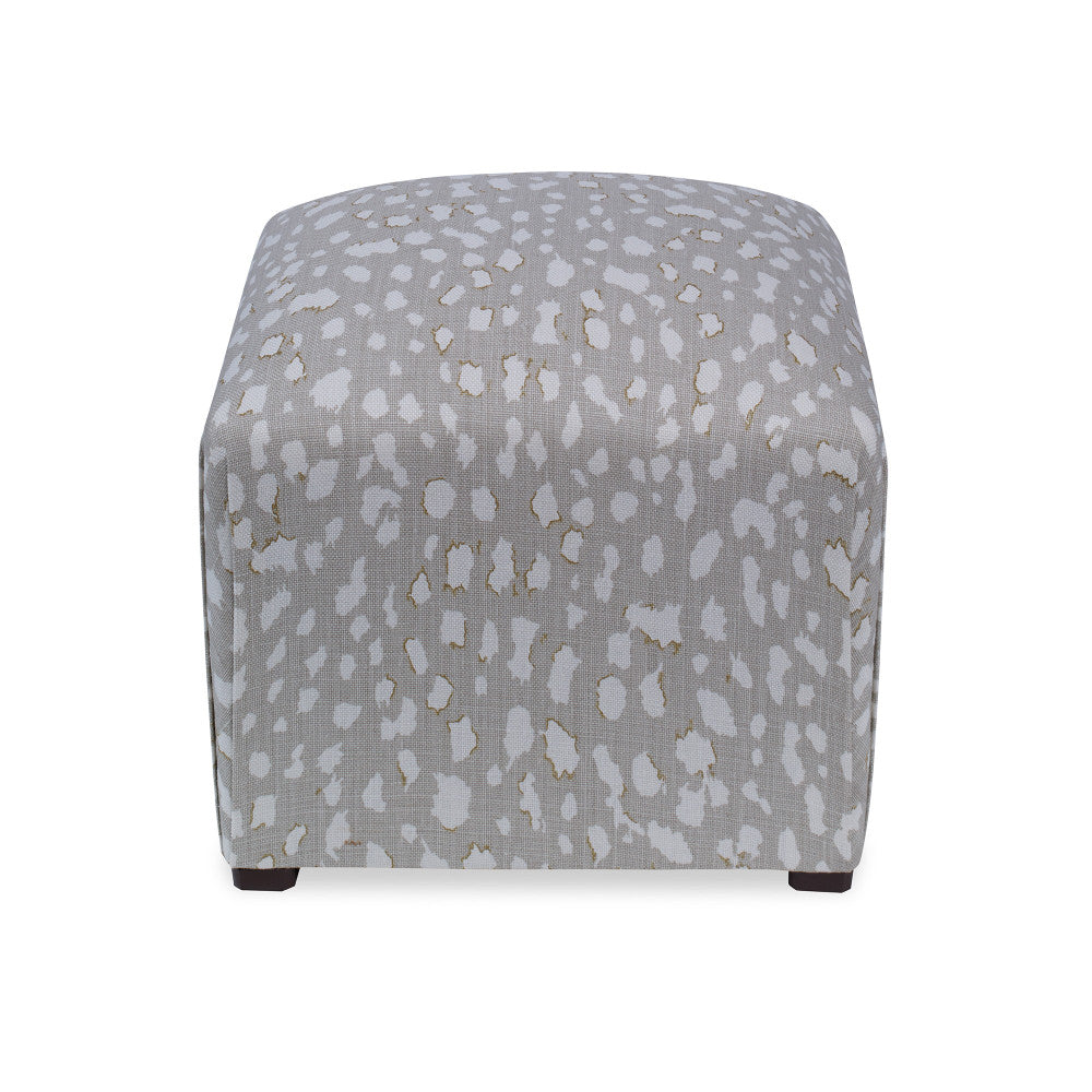 Siobhan Ottoman, Lynx Dot QR-20284.OYSTER.0 by CuratedKravet CuratedKravet An upholstered ottoman in Kravet's LYNX DOT.1611. Detailed with four espresso-colored feet and a rounded, cushioned top. United States </p><p>Dimensions: Length 17, Height 16, Width 17 - Fabric Carolina -