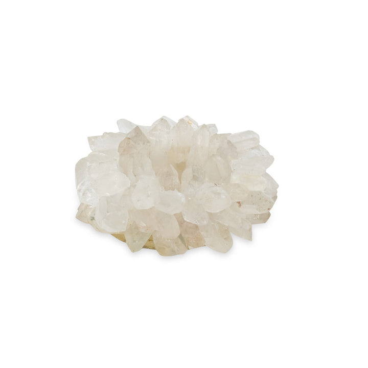 Zia Quartz Votive, Small QR-20325.QUARTZ.0 by CuratedKravet CuratedKravet Candleholder made of points of natural quartz, drilled with a hole for 1.25 inch diameter candle. Soft felt bottom. Due to the use of natural materials, variation is to be expected. Brazil </p><p>Dimensions: Length 4, Height 2, Width 4 Quartz - 100% - Fabric Carolina -