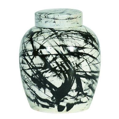 Spencer Vase QR-20439.WHTBLK.0 by CuratedKravet CuratedKravet A decorative wooden vase detailed with a black and white abstract pattern. China DUST LIGHTLY WITH A SOFT, DRY CLOTH. </p><p>Dimensions: Length 10.25, Height 12.25, Width 10.25 Wood - 100% - Fabric Carolina -
