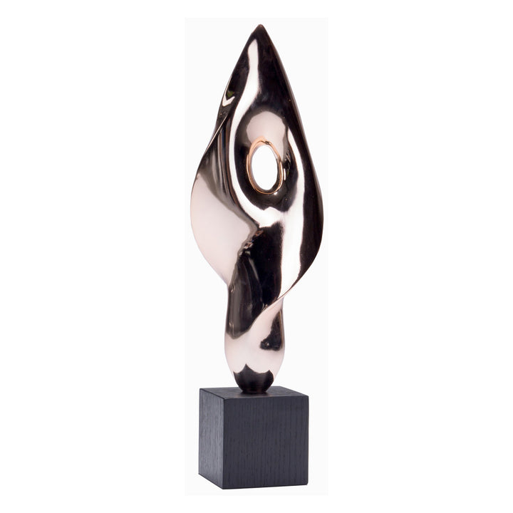 Florin Sculpture QR-20441.GOLDBLK.0 by CuratedKravet CuratedKravet A decorative sculpture with a shiny rose gold finish, mounted on a black wooden base. China DUST LIGHTLY WITH A SOFT, DRY CLOTH. </p><p>Dimensions: Length 6.75, Height 17.25, Width 4 Poly Resin - 70%, Wood - 30% - Fabric Carolina -