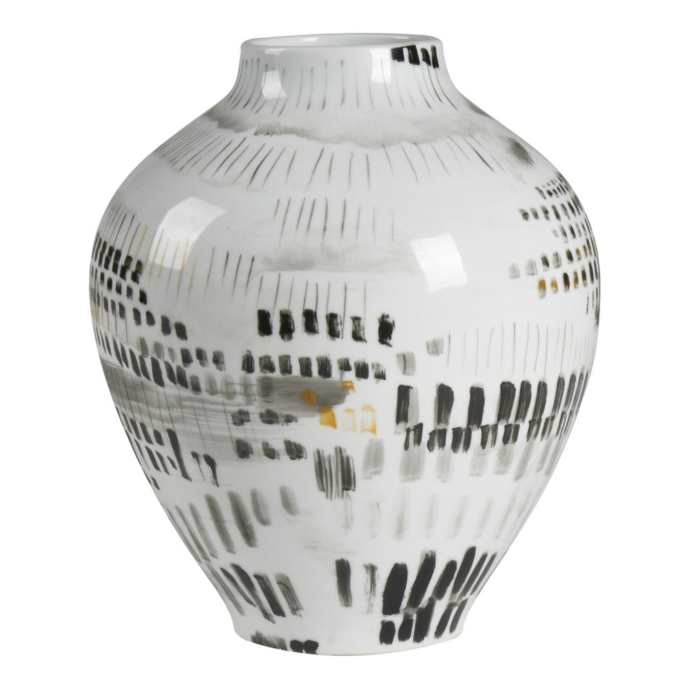 Cade Vase QR-20447.MULTI.0 by CuratedKravet CuratedKravet A decorative porcelain vase detailed with an abstract white, gray, black and gold pattern. China DUST LIGHTLY WITH A SOFT, DRY CLOTH. </p><p>Dimensions: Length 11.5, Height 13.75, Width 11.5 Porcelain - 100% - Fabric Carolina -