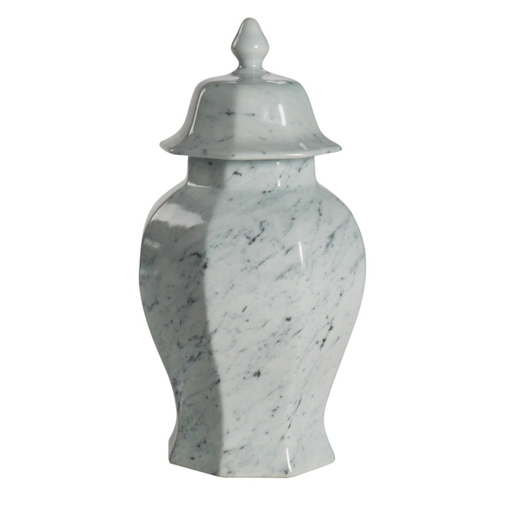 Kessel Lidded Jar QR-20451.WHTMRBL.0 by CuratedKravet CuratedKravet A decorative lidded porcelain jar with a marble-like pattern. China DUST LIGHTLY WITH A SOFT, DRY CLOTH. </p><p>Dimensions: Length 10.25, Height 18.5, Width 10.25 Porcelain - 100% - Fabric Carolina -