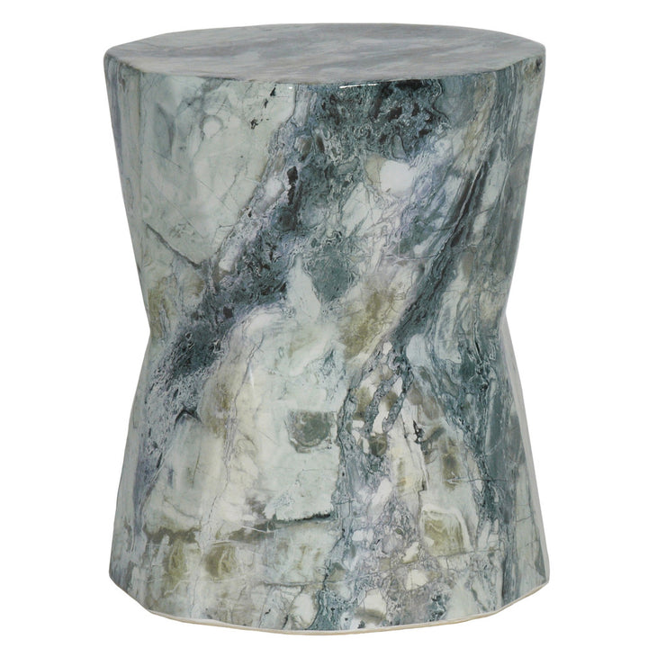 Arnold Stool QR-20452.BLUGRANITE.0 by CuratedKravet CuratedKravet A porcelain garden stool featuring a marble-like pattern in various blues, grays, and whites. China DUST LIGHTLY WITH A SOFT, DRY CLOTH. </p><p>Dimensions: Length 13.75, Height 17.75, Width 13.75 - Fabric Carolina -