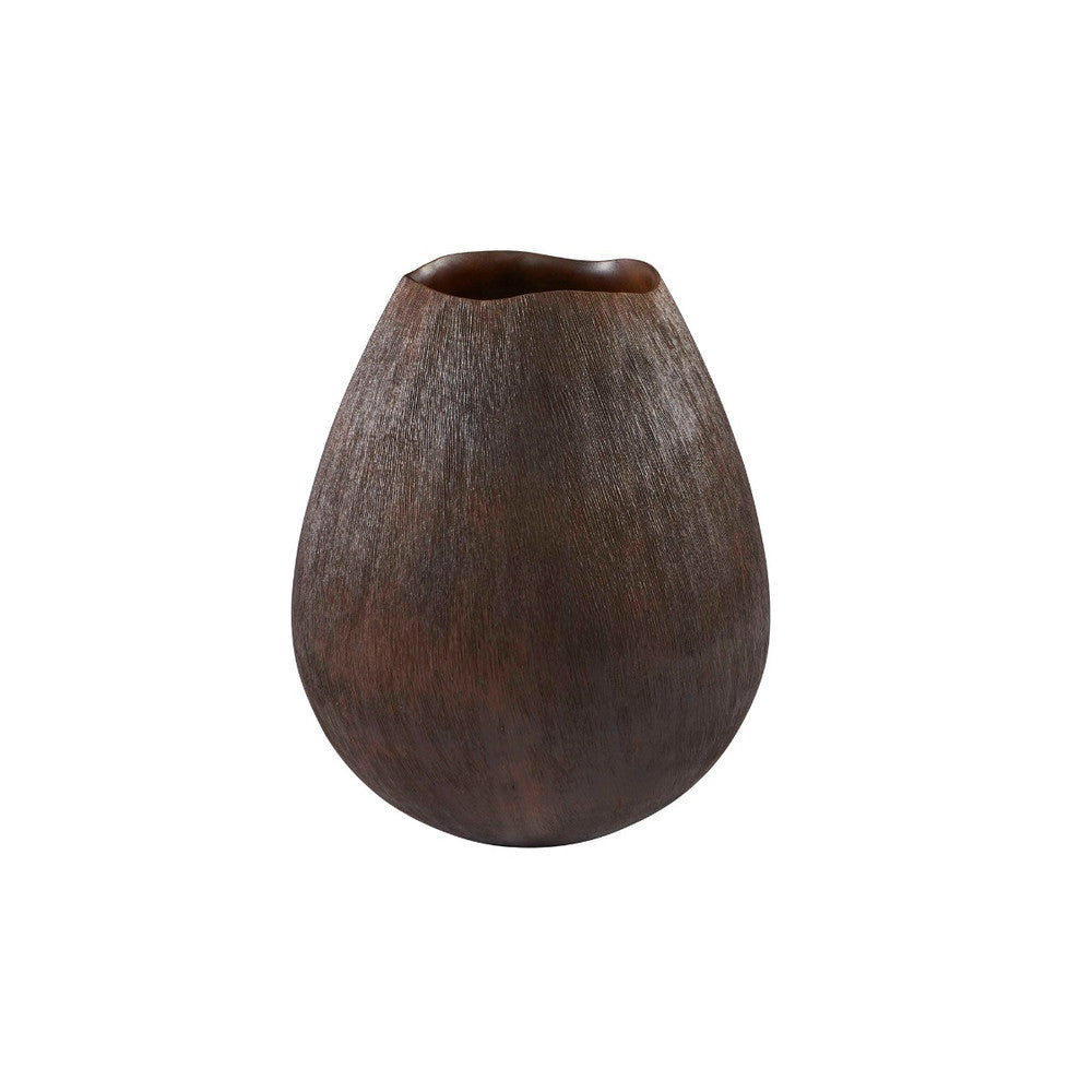 Skylar Vase QR-20730.DRKBROWN.0 by CuratedKravet CuratedKravet A dark brown textured mango wood vase. Due to the natural material, variation is to be expected. Thailand DUST LIGHTLY WITH A SOFT, DRY CLOTH. </p><p>Dimensions: Length 11, Height 12.25, Width 11 Wood - 100% - Fabric Carolina -