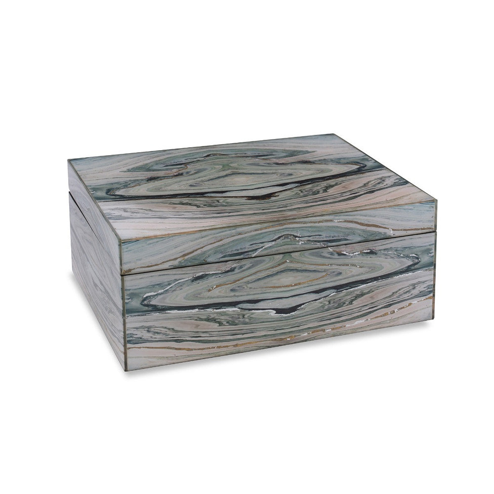 Justin Box, Large QR-20818.MULTSTN.0 by CuratedKravet CuratedKravet A decorative lidded box featuring a faux stone with gold and silver leafing finish. Vietnam DUST LIGHTLY WITH A SOFT, DRY CLOTH. </p><p>Dimensions: Length 10, Height 4, Width 8 Mdf - 90%, Acrylic - 10% - Fabric Carolina -