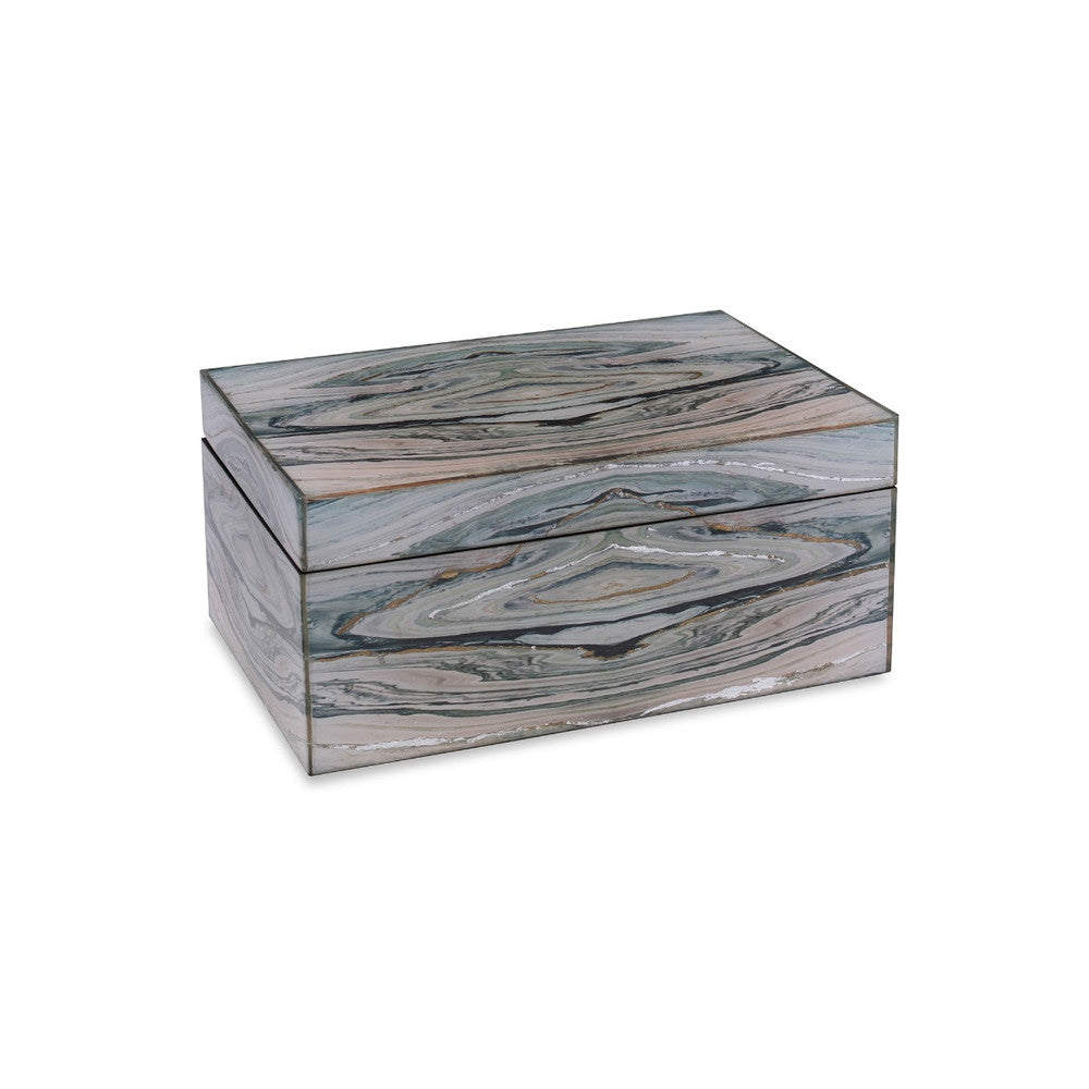 Justin Box, Small QR-20819.MULTSTN.0 by CuratedKravet CuratedKravet A decorative lidded box featuring a faux stone with gold and silver leafing finish. Vietnam DUST LIGHTLY WITH A SOFT, DRY CLOTH. </p><p>Dimensions: Length 9, Height 4, Width 6 Mdf - 90%, Acrylic - 10% - Fabric Carolina -