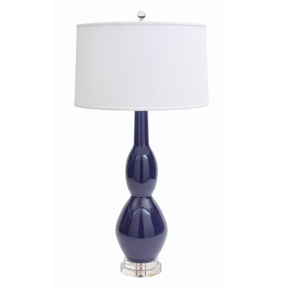 Marilyn Table Lamp QR-20858.EMPBLUE.0 by CuratedKravet CuratedKravet Part of the Jan Showers for Kravet collection. A unique double gourd ceramic table lamp detailed with a clear acrylic base, topped with an ivory linen shade. United States DUST LIGHTLY WITH A SOFT, DRY CLOTH. </p><p>Dimensions: Length 19, Height 33.5, Width 19 Ceramic - 65%, Linen - 30%, Acrylic - 5% - Fabric Carolina -