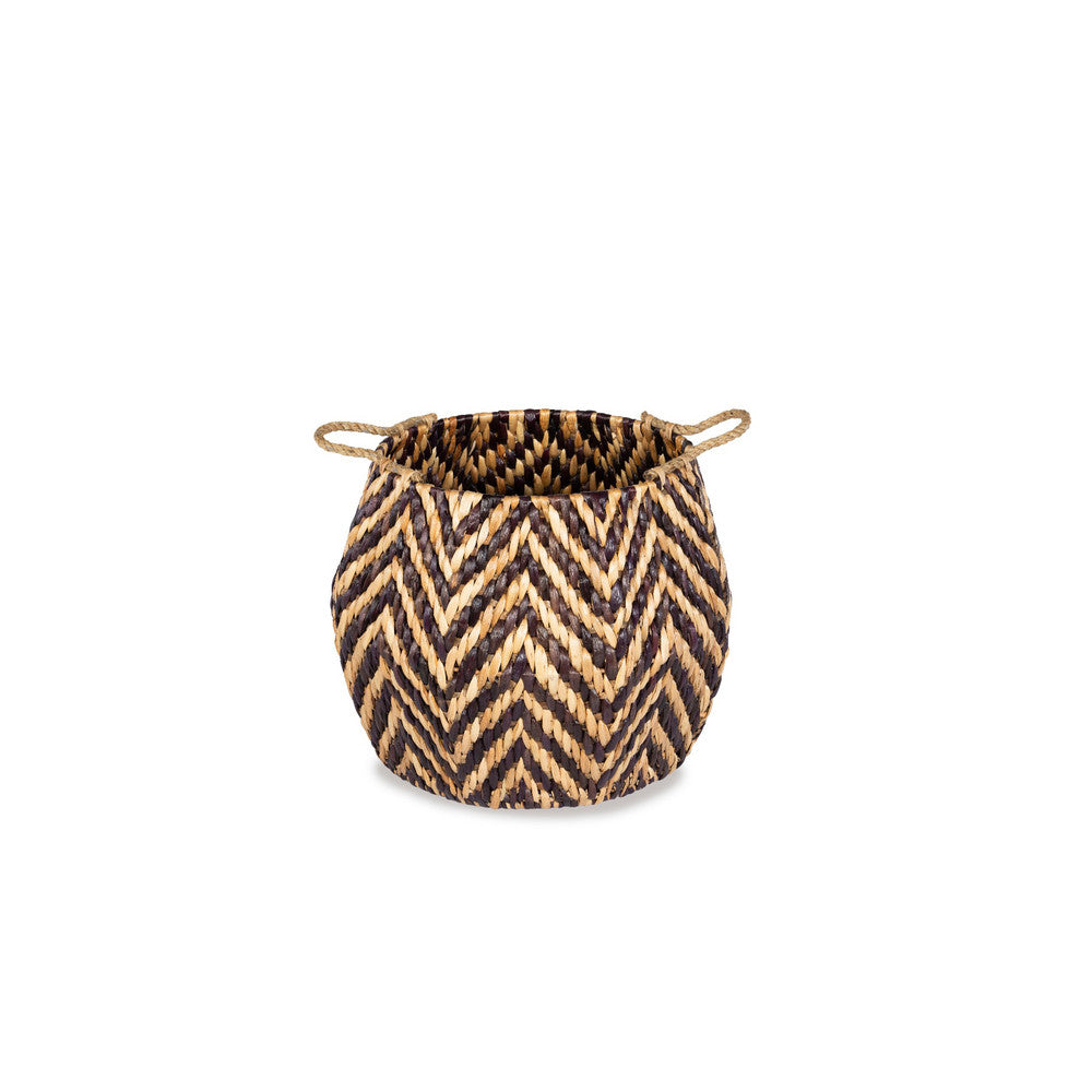 Carly Basket QR-20881.NATURAL.0 by CuratedKravet CuratedKravet A round basket made of water hyacinth detailed with rope handles. Size, shape and color may vary slightly due to the handmade nature of this product. Indonesia </p><p>Dimensions: Length 16, Height 16, Width 16 Water Hyacinth - 90%, Iron - 10% - Fabric Carolina -