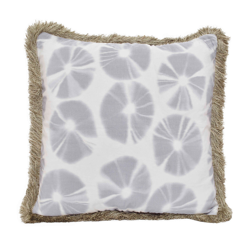 Echino Pillow QR-21003.FOG.0 by CuratedKravet CuratedKravet Measures 22"H X 22"L. Decorative accent pillow in Kravet Couture Echino.11 on the face and Kravet 33008.1 on the reverse. Detailed with Kravet T30586.106 brush fringe on the edge. Features an invisible zipper. Made in the USA. Includes a 95/5 feather/down insert. United States DRY CLEAN ONLY. </p><p>Dimensions: Length 22, Height 22, Width - Fabric Carolina -