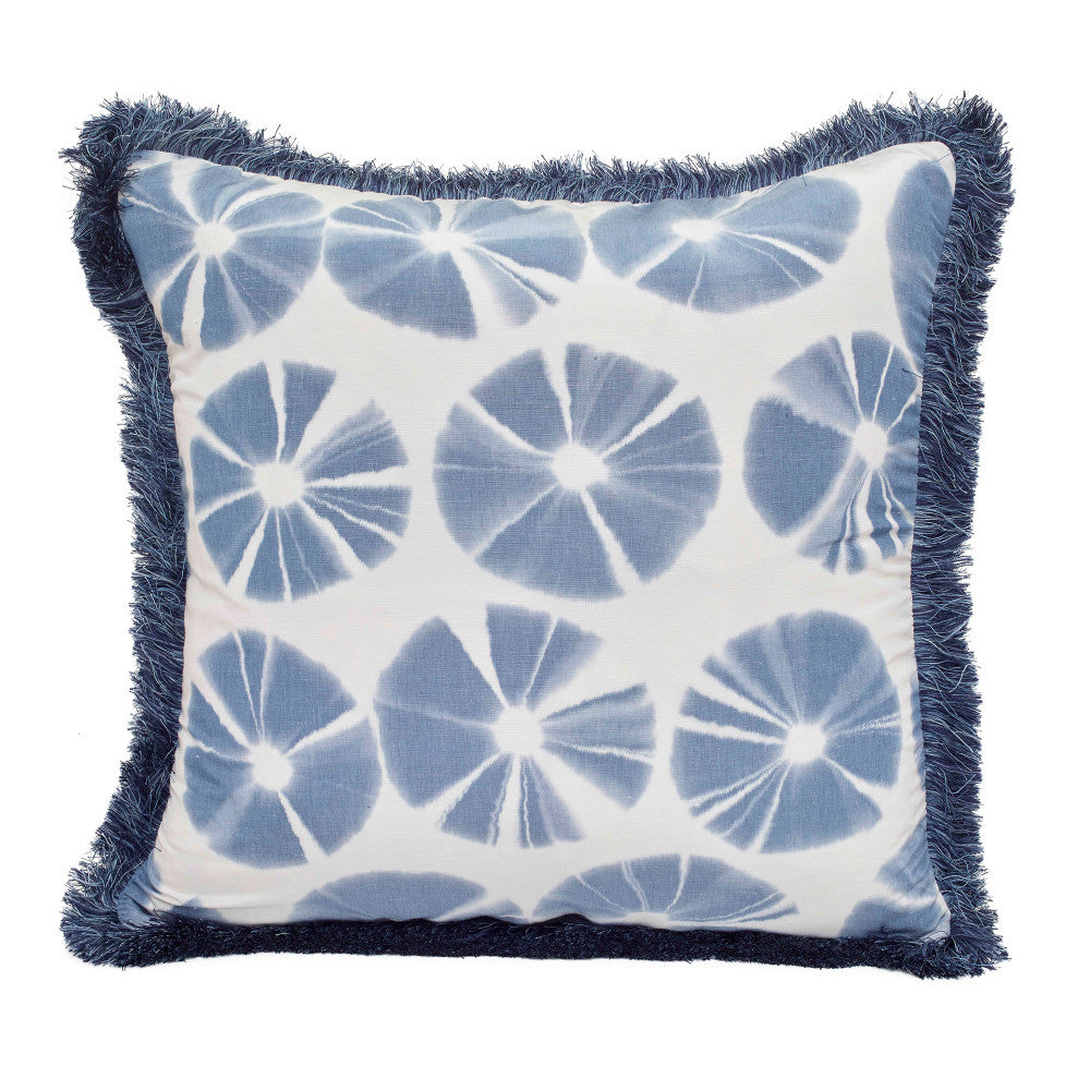 Echino Pillow QR-21003.INDIGO.0 by CuratedKravet CuratedKravet Measures 22"H X 22"L. Decorative accent pillow in Kravet Couture Echino.50 on the face and Kravet 33008.1 on the reverse. Detailed with Kravet T30586.515 brush fringe on the edge. Features an invisible zipper. Made in the USA. Includes a 95/5 feather/down insert. United States DRY CLEAN ONLY. </p><p>Dimensions: Length 22, Height 22, Width - Fabric Carolina -