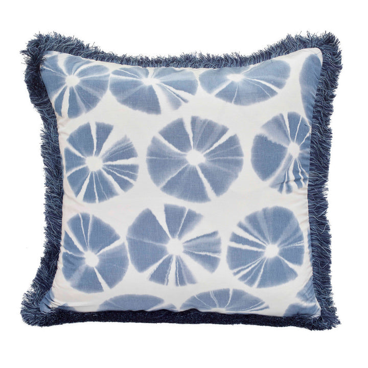 Echino Pillow QR-21003.INDIGO.0 by CuratedKravet CuratedKravet Measures 22"H X 22"L. Decorative accent pillow in Kravet Couture Echino.50 on the face and Kravet 33008.1 on the reverse. Detailed with Kravet T30586.515 brush fringe on the edge. Features an invisible zipper. Made in the USA. Includes a 95/5 feather/down insert. United States DRY CLEAN ONLY. </p><p>Dimensions: Length 22, Height 22, Width - Fabric Carolina -