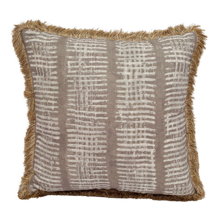 New Lines Pillow QR-21005.FAWN.0 by CuratedKravet CuratedKravet Measures 22"H X 22"L. Decorative accent pillow in Kravet Couture New Lines.16 on the face and Kravet 33140.106 on the reverse. Detailed with Kravet T30586.416 brush fringe to the edge. Features an invisible zipper. Made in the USA. Includes a 95/5 feather/down insert. United States DRY CLEAN ONLY. </p><p>Dimensions: Length 22, Height 22, Width - Fabric Carolina -