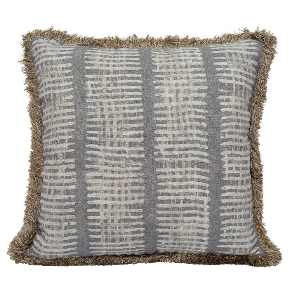 New Lines Pillow QR-21005.SLATE.0 by CuratedKravet CuratedKravet Measures 22"H X 22"L. Decorative accent pillow in Kravet Couture New Lines.11 on the face and Kravet 33140.11 on the reverse. Detailed with Kravet T30586.106 brush fringe to the edge. Features an invisible zipper. Made in the USA. Includes a 95/5 feather/down insert. United States DRY CLEAN ONLY. </p><p>Dimensions: Length 22, Height 22, Width - Fabric Carolina -