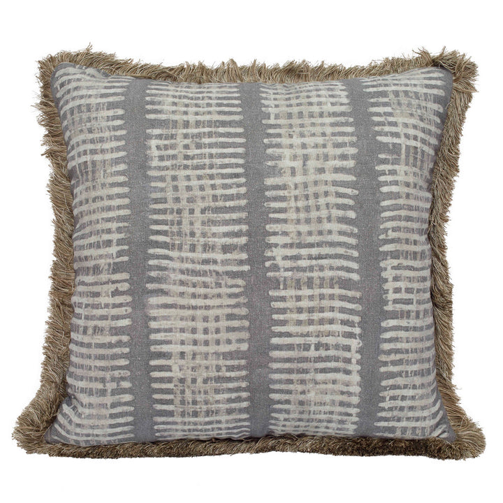 New Lines Pillow QR-21005.SLATE.0 by CuratedKravet CuratedKravet Measures 22"H X 22"L. Decorative accent pillow in Kravet Couture New Lines.11 on the face and Kravet 33140.11 on the reverse. Detailed with Kravet T30586.106 brush fringe to the edge. Features an invisible zipper. Made in the USA. Includes a 95/5 feather/down insert. United States DRY CLEAN ONLY. </p><p>Dimensions: Length 22, Height 22, Width - Fabric Carolina -