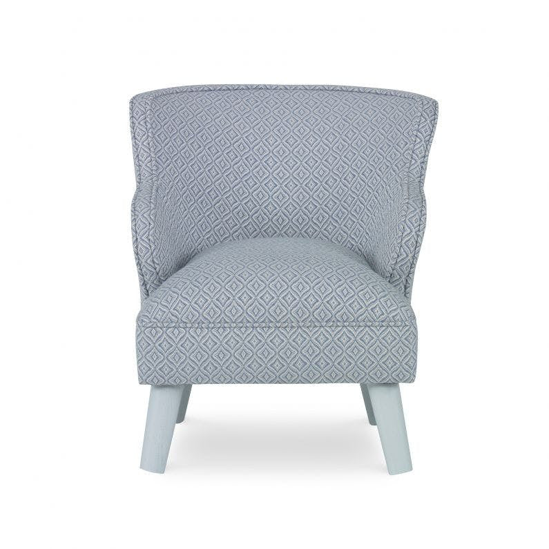 Lani Kids Chair QR-21006.BLUE.0 by CuratedKravet CuratedKravet Part of the CuratedKravet children's furniture collection, this modern wing chair is upholstered in Brunschwig & Fils 8017102.5. Detailed with white wooden legs. Suggested weight limit is 50 lbs. United States </p><p>Dimensions: Length 19, Height 21, Width 19 - Fabric Carolina -