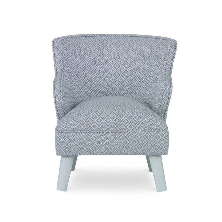Lani Kids Chair QR-21006.BLUE.0 by CuratedKravet CuratedKravet Part of the CuratedKravet children's furniture collection, this modern wing chair is upholstered in Brunschwig & Fils 8017102.5. Detailed with white wooden legs. Suggested weight limit is 50 lbs. United States </p><p>Dimensions: Length 19, Height 21, Width 19 - Fabric Carolina -