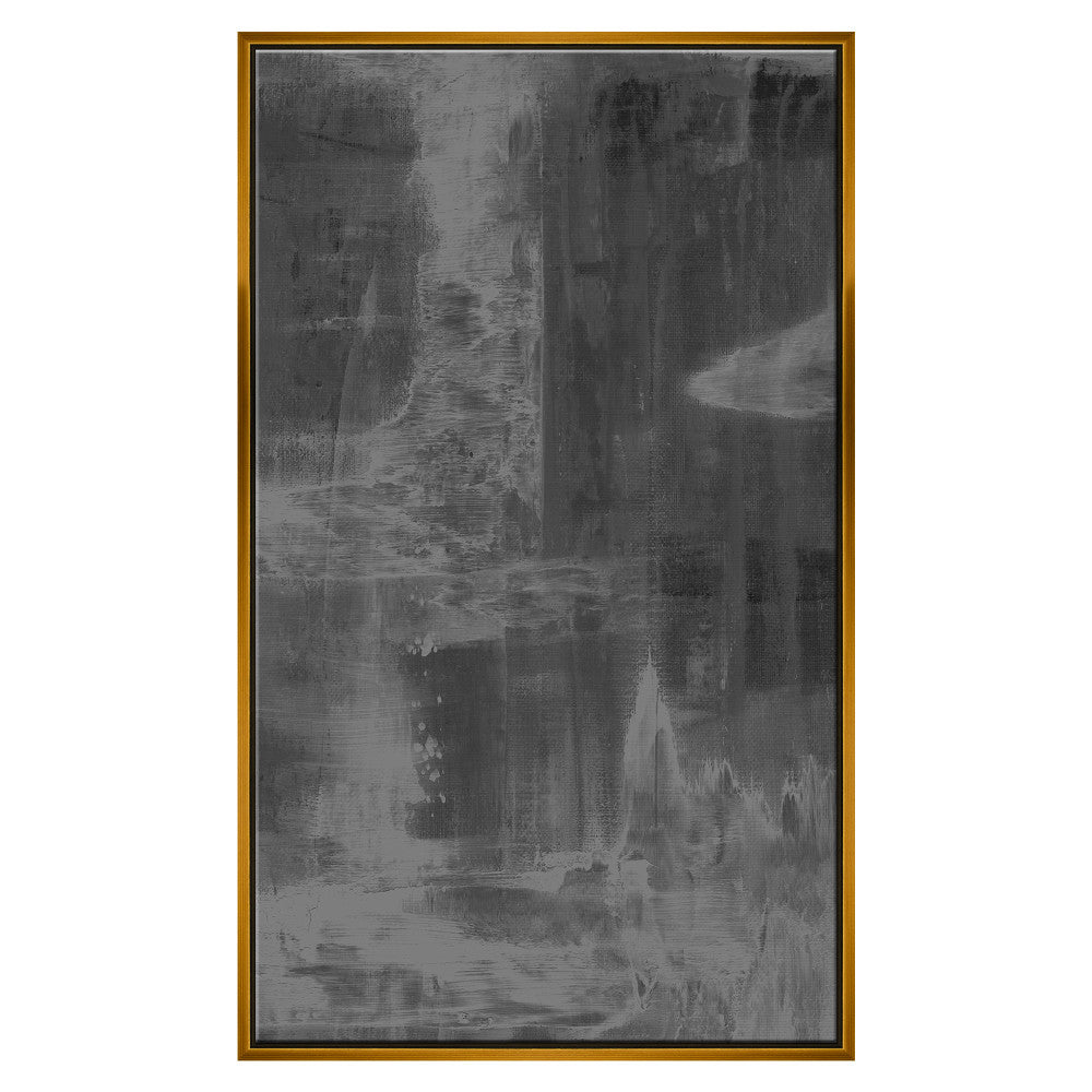 Take A Breath, Gray QR-21098.BLACKGRAY.0 by CuratedKravet CuratedKravet "Take A Breath" is an abstract composition of soft brush strokes, re-colored in diffused neutral shades of black, white and gray. The hand embellished Giclee canvas is set in a black and gold leaf shadowbox frame. Made to order in the USA. United States </p><p>Dimensions: Length 25.5, Height 42.5, Width 2 Canvas - 75%, Wood - 25% - Fabric Carolina -