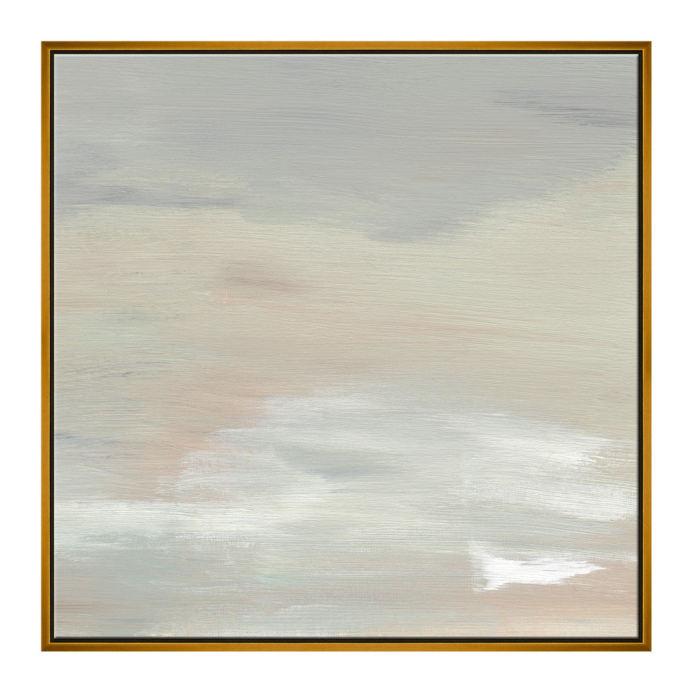 Calm, Square 2 QR-21323.LAUREL.0 by CuratedKravet CuratedKravet "Calm, Square" is one of two resized iterations of our popular abstract piece. Soft brush strokes in muted neutral colors with blue, peach and diffused green accents. The hand embellished Giclee canvas is set in a black and gold leaf shadowbox frame. The full composition is also available in 50"H X 30"W. Made to order in the USA. United States </p><p>Dimensions: Length 35.5, Height 35.5, Width 2 Canvas - 75%, Wood - 25% - Fabric Carolina -