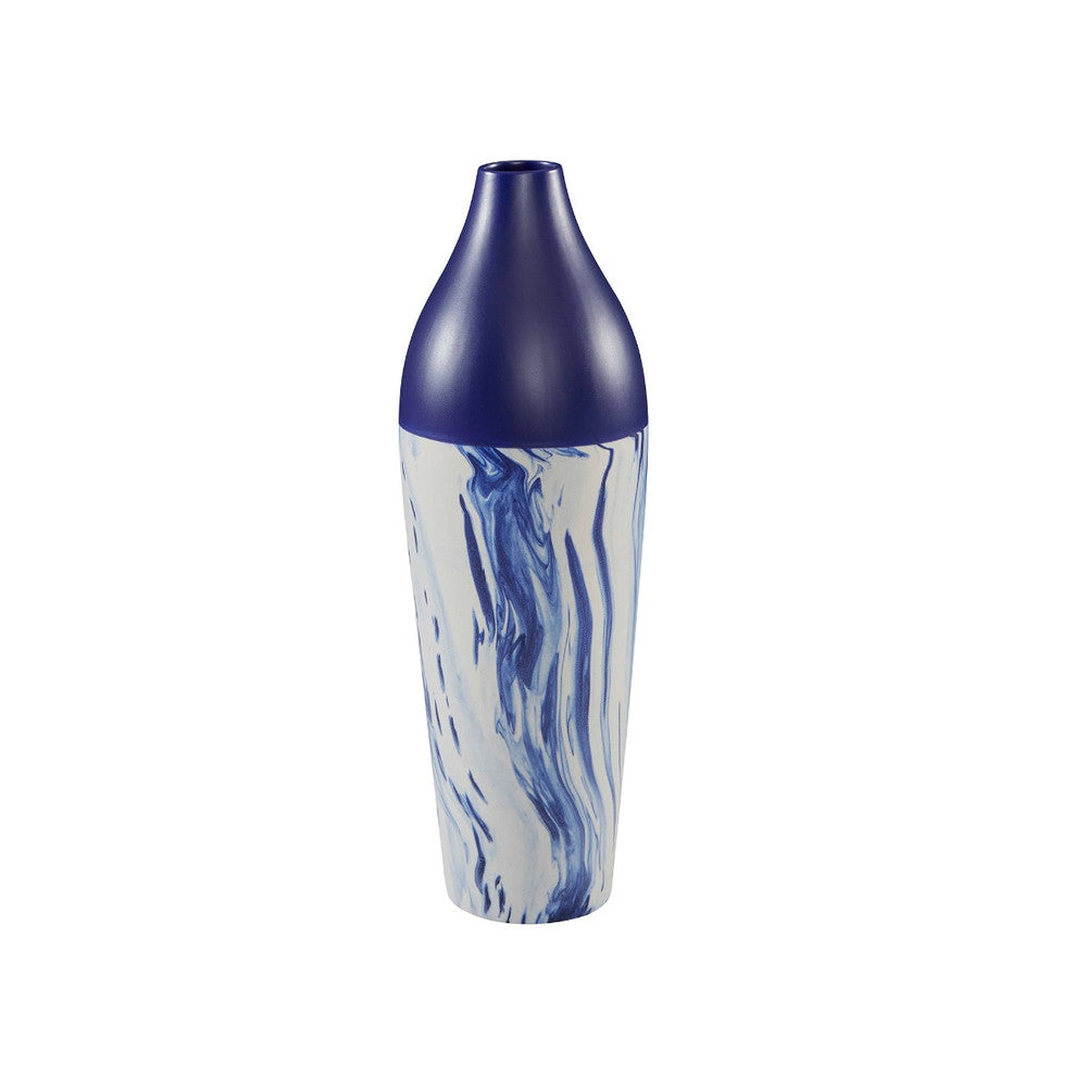 Nicole Vase, Large QR-21467.WHTNAVY.0 by CuratedKravet CuratedKravet A ceramic vase featuring a white and navy swirled design, contrasted by a solid navy top. Portugal </p><p>Dimensions: Length 5.5, Height 18, Width 5.5 Ceramic - 100% - Fabric Carolina -