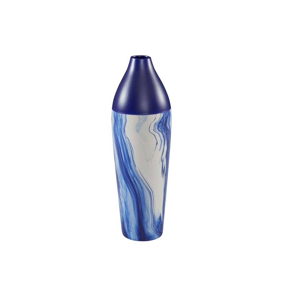 Nicole Vase, Medium QR-21468.WHTNAVY.0 by CuratedKravet CuratedKravet A ceramic vase featuring a white and navy swirled design, contrasted by a solid navy top. Portugal DUST LIGHTLY WITH A SOFT, DRY CLOTH. </p><p>Dimensions: Length 4.25, Height 14.25, Width 4.25 Ceramic - 100% - Fabric Carolina -