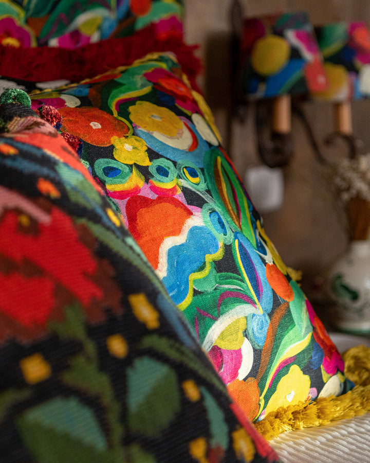 QUEEN'S GARDEN Linen (FB00177) by Mind The Gap | FB00177 | TRANSYLVANIAN RHAPSODY | Black, Blue, White, Green, Yellow, Pink, Orange | Meter | 140(±5%)x100 | (W)34 x (L)31.5cm / (W)13.3 x (L)12.4 in | Stonewashed | 100% Linen | Fabric Carolina | https://www.fabriccarolina.com/