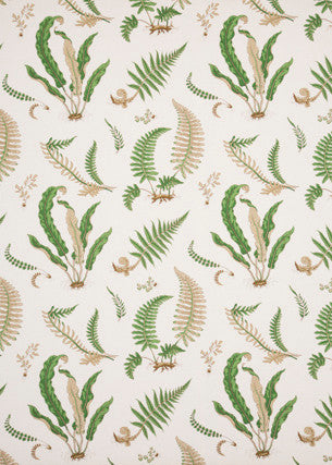 Ferns Linen Stone/Green by G P & J Baker Fabric