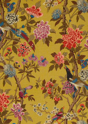 Hydrangea Bird Mustard/Mauve by G P & J Baker Fabric
