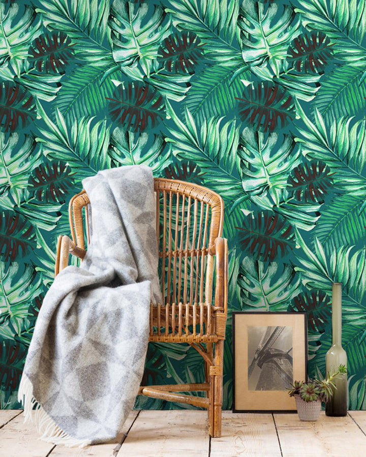 RAINFOREST Wallpaper (WP20108) by Mind The Gap | WP20108 | WALLPAPER DESIGNER COLLECTION | 3 rolls x 20.5 x 118.1 in | 0.52m / 20.5in | 3m / 118in | 4.65mp | 52cm / 20.5in | Black, Green, Turquoise | Non-woven | Paste the wall | 3-rolls in a box | Fabric Carolina | https://www.fabriccarolina.com/