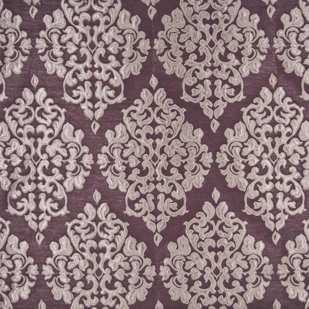 Regal Damask Plum by Kasmir Fabric 1384 56% Polyester 44% Cotton INDIA 11,000 Martindale Cycles Horizontal: 14 inches and Vertical: 26 inches 54 - Fabric Carolina -