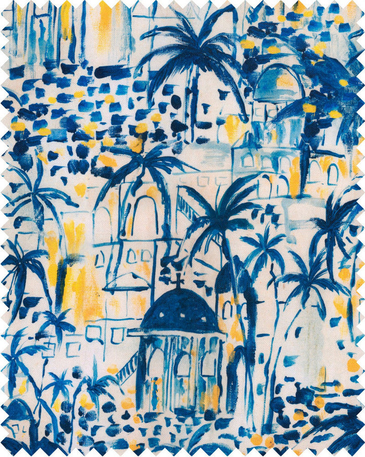 Rhodes Fabric by Mind the Gap Designer Fabric SUNDANCE VILLA 100% Cotton, printed and stonewashed Made in United Kingdom W 69cm x L 66cm / W 27.1in x L 25.9in 55.1in - Swanky Fabrics -