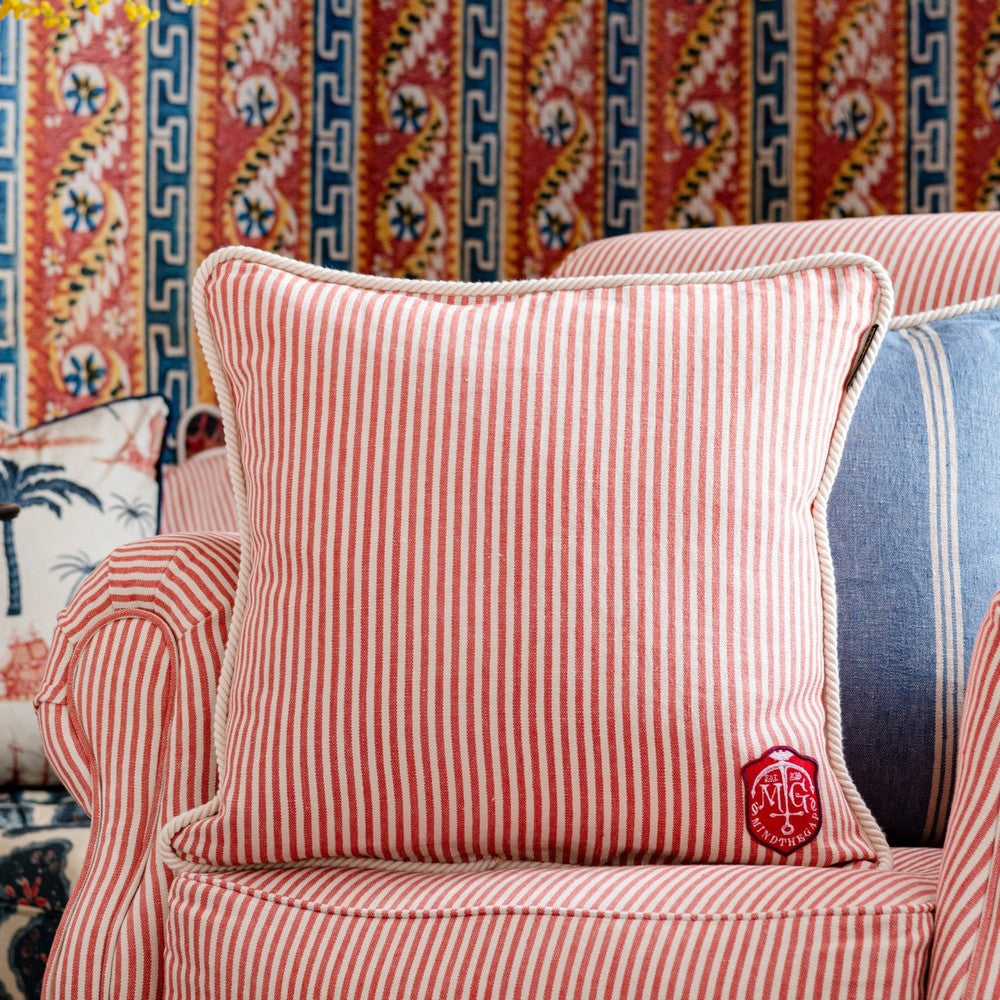 RHUBARB Stripe Cushion (LC40117) by Mind The Gap | LC40117 | SUNDANCE VILLA | 20 x 20 in | Red, White | Fabric Carolina | https://www.fabriccarolina.com/