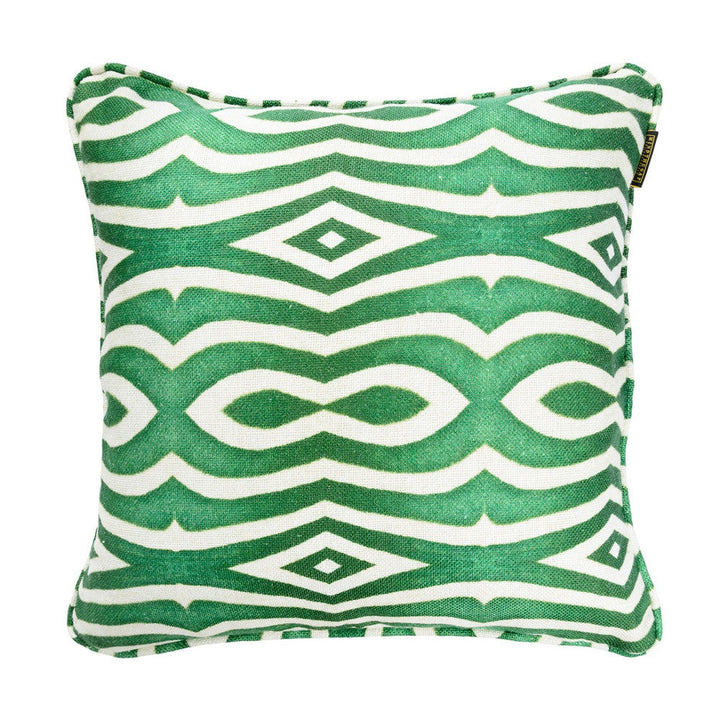 Riverside / Anthracite Linen Cushion by Mind the Gap Designer Pillow TROPICAL MOOD 100% Linen Made in United Kingdom Printed trimming 20 x 20 in - Swanky Fabrics -