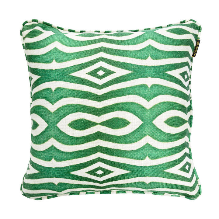 RIVERSIDE / ANTHRACITE Linen Cushion (LC40020) by Mind The Gap | LC40020 | TROPICAL MOOD | 20 x 20 in | Green, White | Fabric Carolina | https://www.fabriccarolina.com/