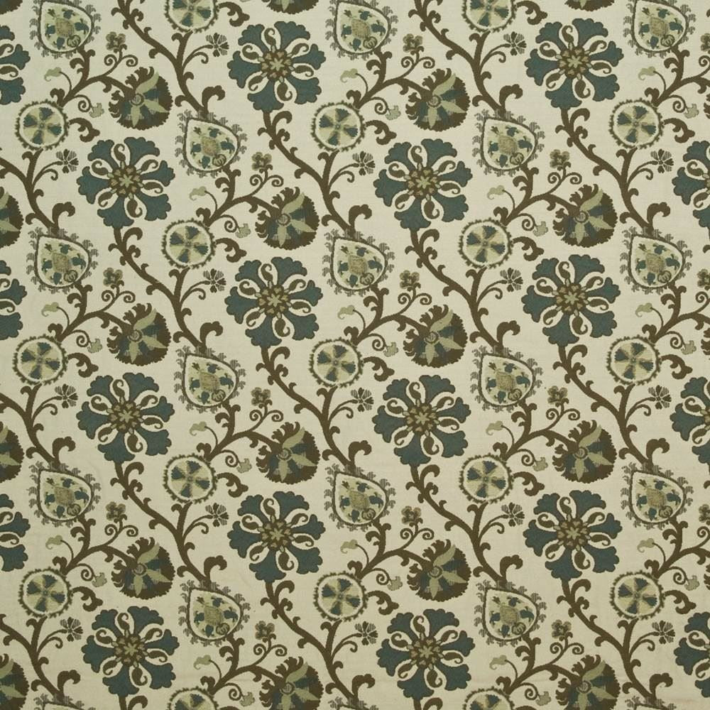 Rivulet Teal by Kasmir Fabric 1403 100% Polyester
 CHINA </p><p>Repeat: Horizontal: 13 4/8 inches and Vertical: 11 4/8 inches 54 - 55 - Fabric Carolina -