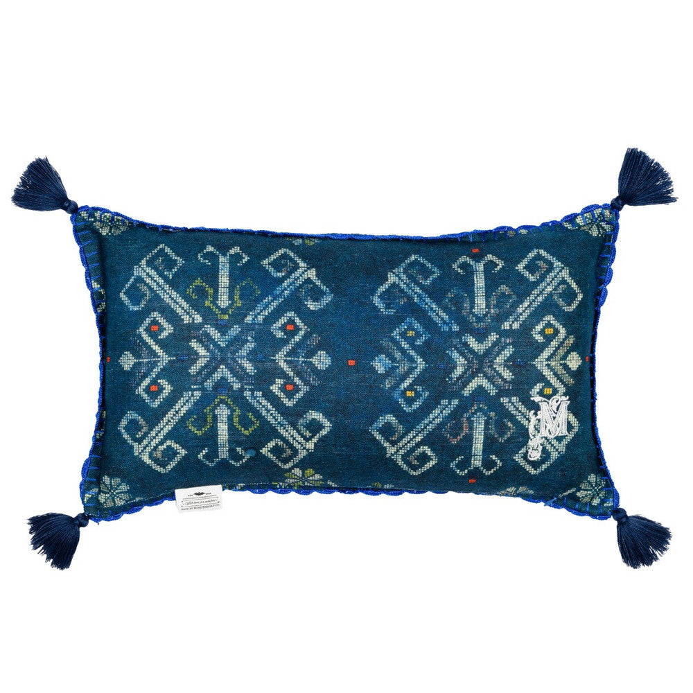 ROOTS Linen Cushion (LC40099) by Mind The Gap | LC40099 | TRANSYLVANIAN ROOTS | 20 x 12 in | Blue, Taupe | Fabric Carolina | https://www.fabriccarolina.com/