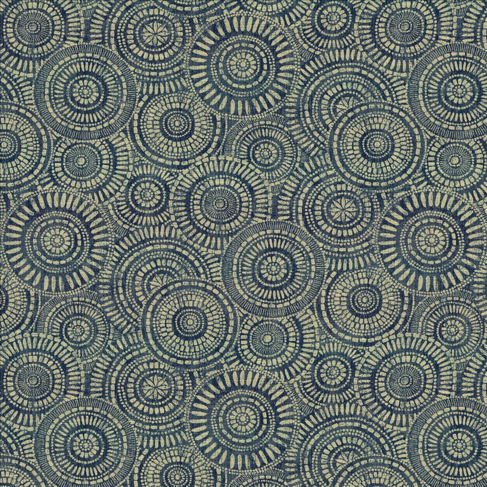 Round We Go Indigo by Kasmir Fabric 5154 73% Polyester 27% Cotton CHINA 50,000 Wyzenbeek Double Rubs Horizontal: 28 4/8 inches and Vertical: 28 4/8 inches 57 - Fabric Carolina -