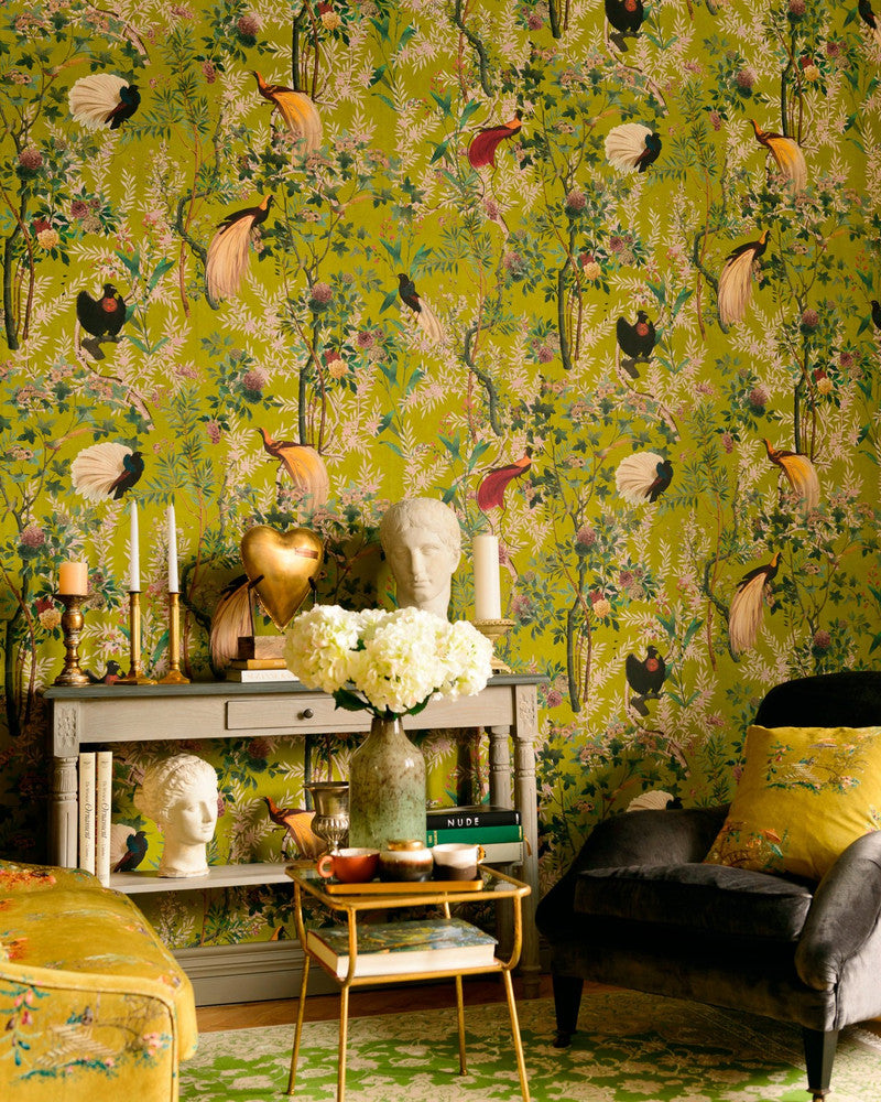 Royal Garden Green Wallpaper by Mind the Gap Designer Wallpaper THE WALLPAPER COMPENDIUM 1 Textured Matte Made in Europe Paste the wall 3 rolls x 20.5 x 3.25 yards - Swanky Fabrics -