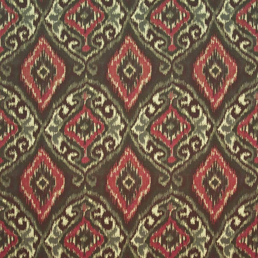 Rucio Ikat Morrish Red by Kasmir Fabric 1403 CHINA 27,000 Wyzenbeek Double Rubs H: 13 4/8 inches, V:18 inches 54 - 55 - Fabric Carolina - Kasmir